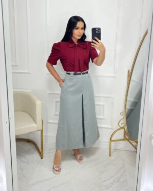 Saia Alfaiataria Midi-Cinza