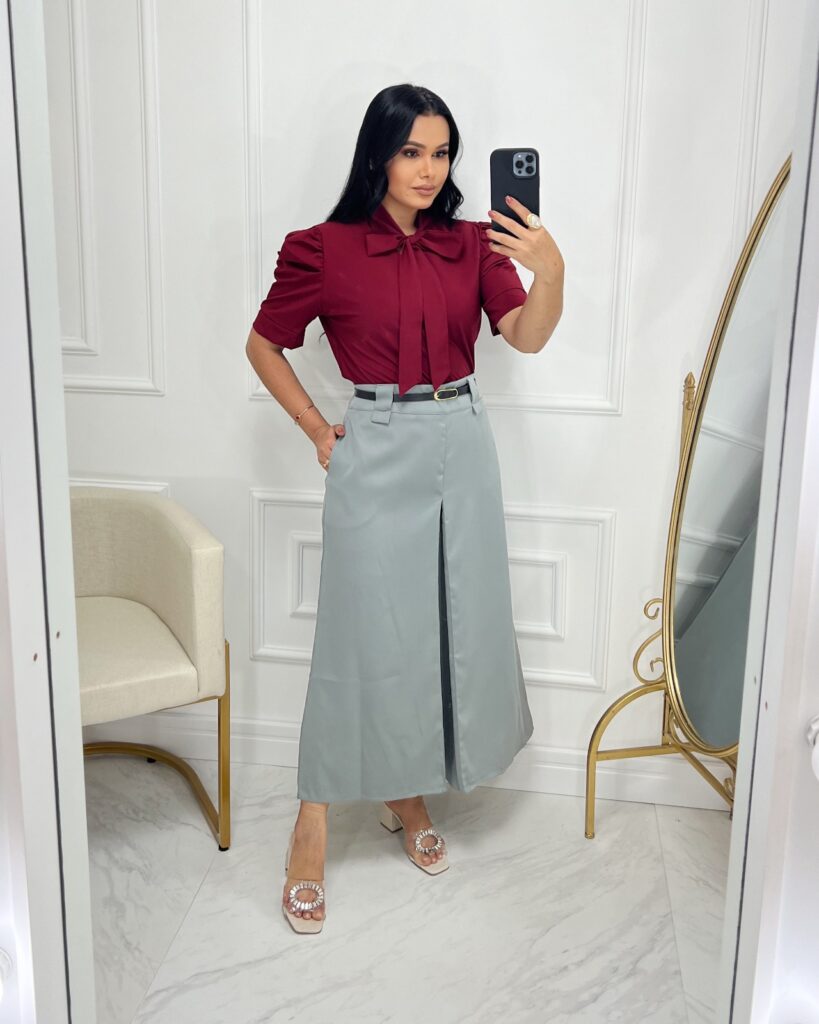 Saia Alfaiataria Midi-Cinza