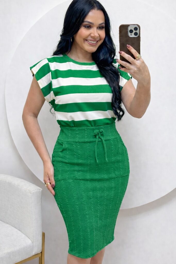 Conjunto Blusa+ Saia- Verde Bandeira