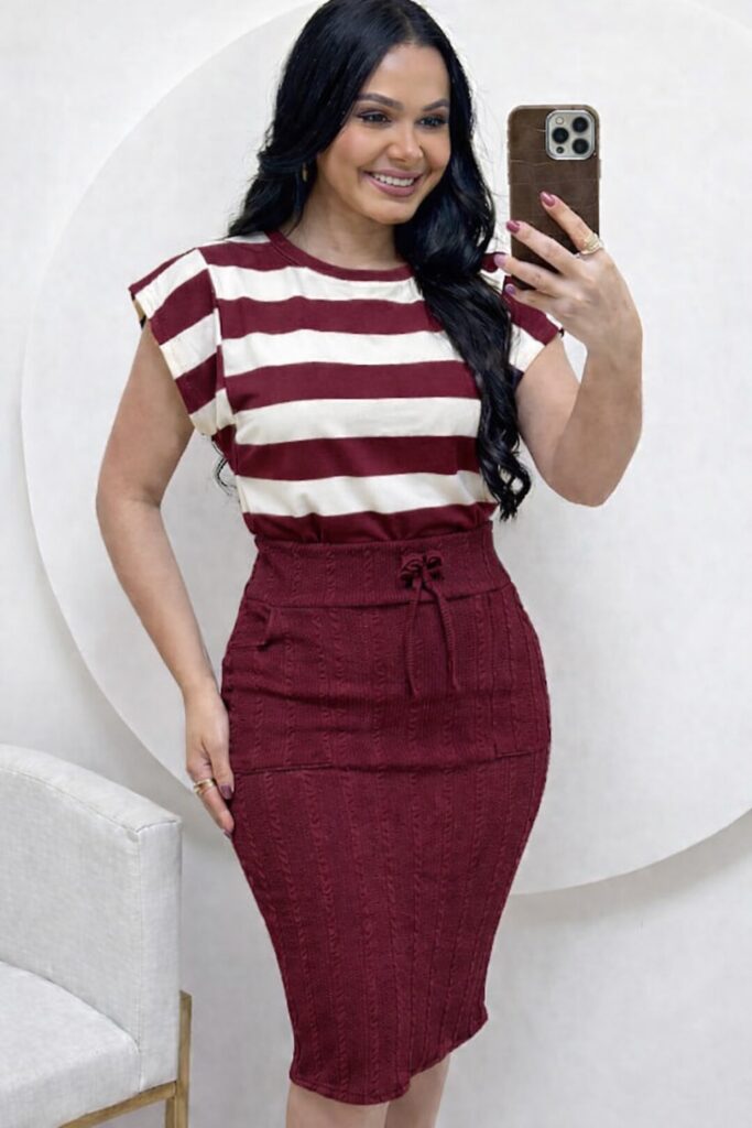 Conjunto Blusa+ Saia- marsala