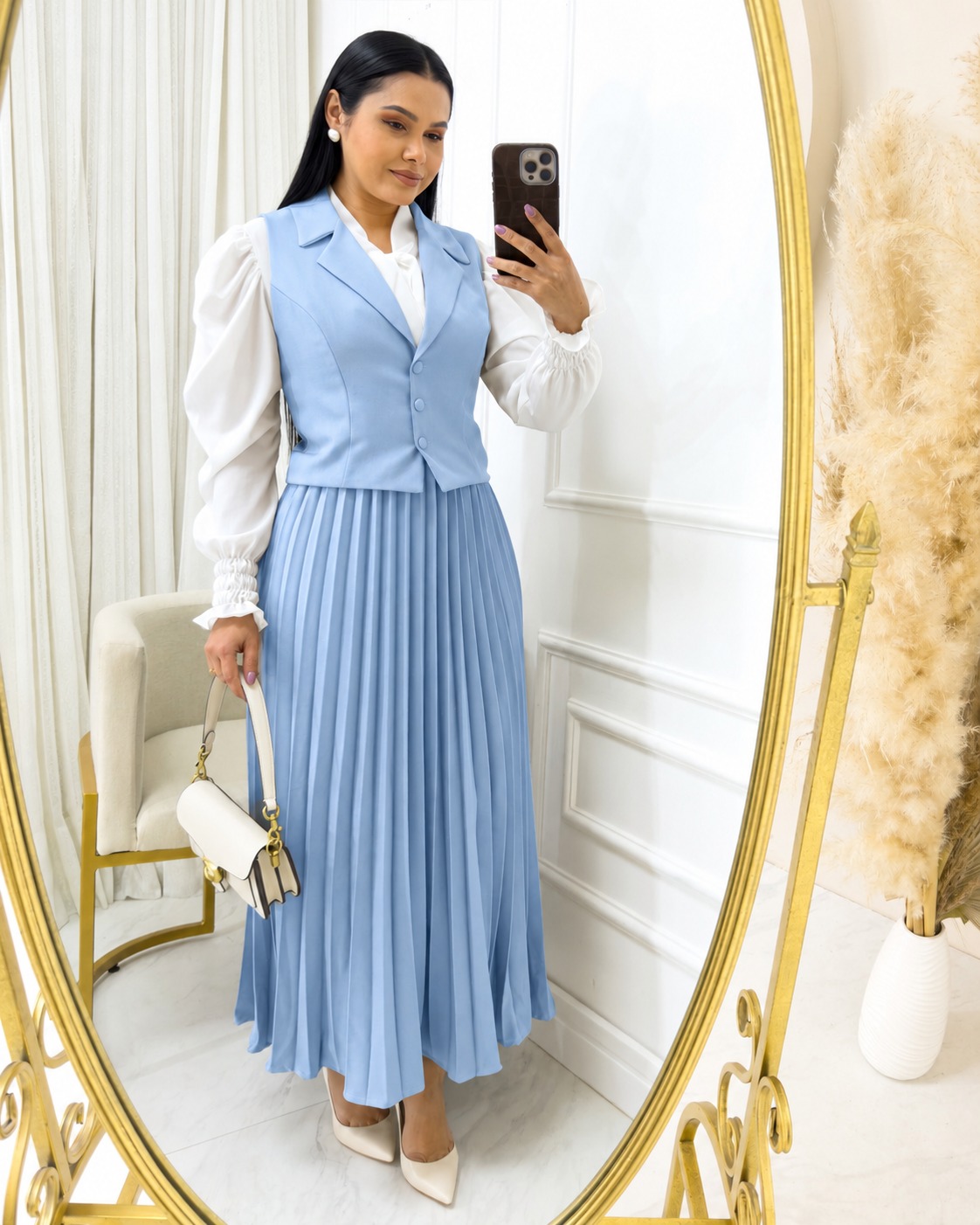 Conjunto em Alfaiataria Plissado com Colete Azul bebe