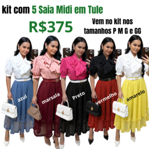 Kit Com 5 Saia Midi em Tule