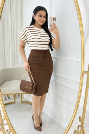 Conjunto Blusa+ Saia- marrom