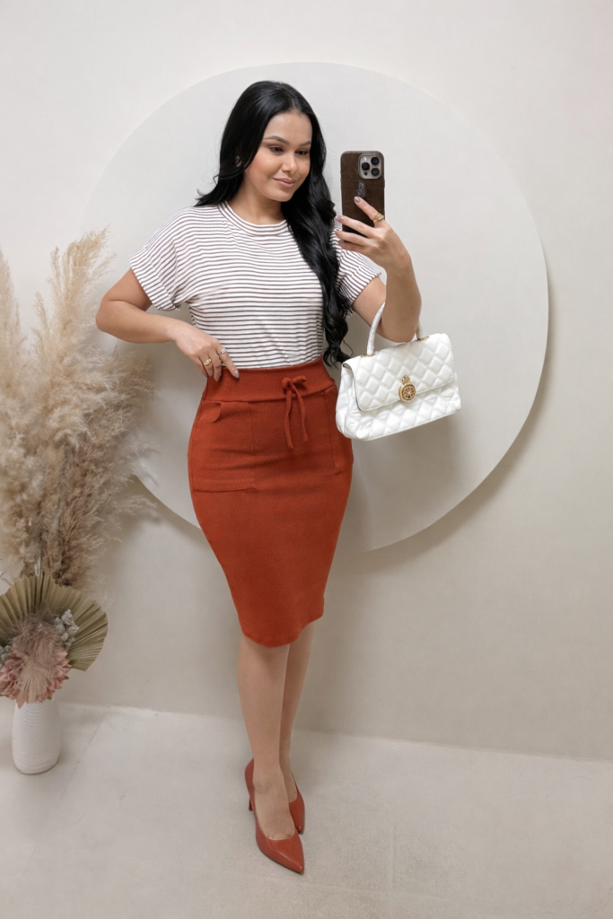 Conjunto Blusa+ Saia- Terra Cota