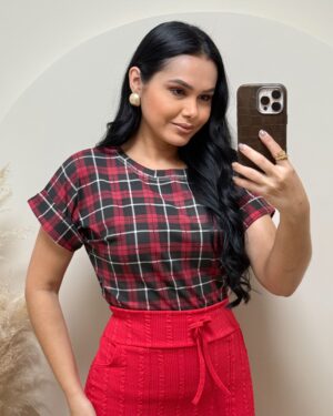 Blusa Tecido viscolaycra xadrez vermelho