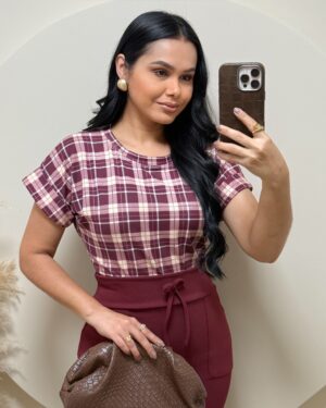 Blusa Tecido viscolaycra xadrez marsala