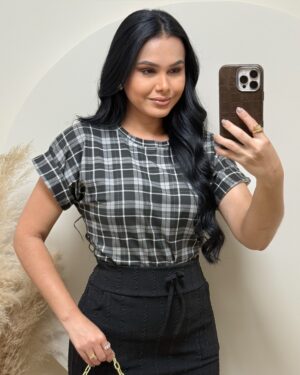 Blusa Tecido viscolaycra xadrez preto