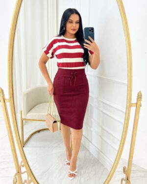 Conjunto Blusa+ Saia- Marsala