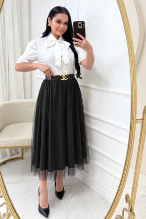 Conjunto Saia Midi em Tule + blusa Cor branco + saia preto