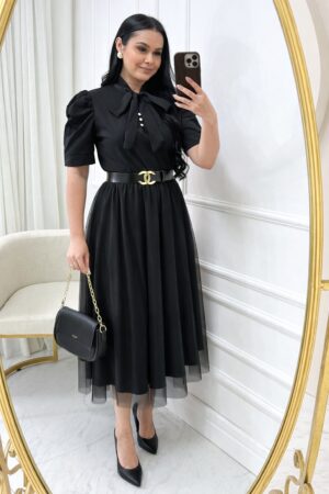 Conjunto Saia Midi em Tule + blusa Cor Preto + saia preto