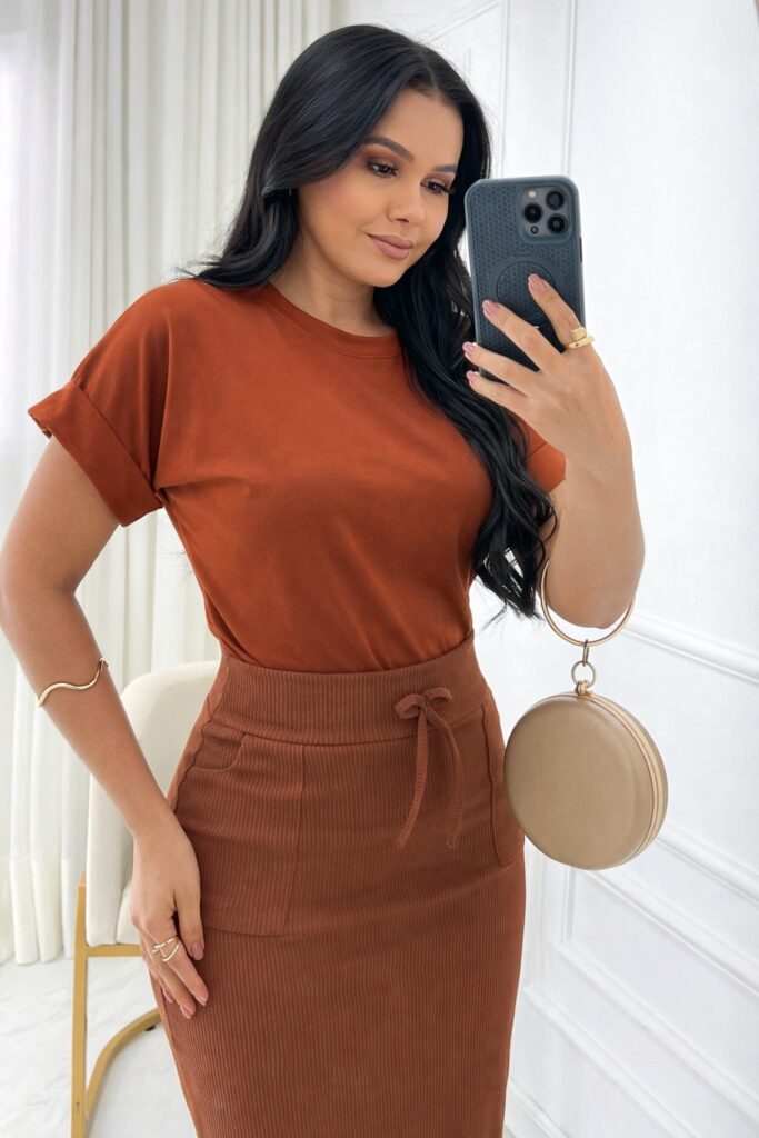 Blusa Tecido viscolaycra Terra Cota