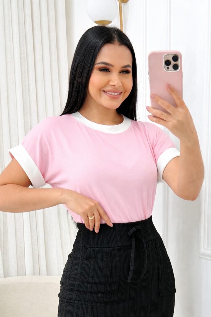 Blusa Tecido viscolaycra Rosa bebe