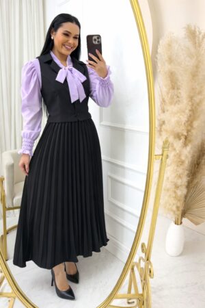 Conjunto em Alfaiataria Plissado + blusa manga longa completo