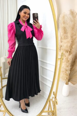 Conjunto em Alfaiataria Plissado + blusa manga longa completo