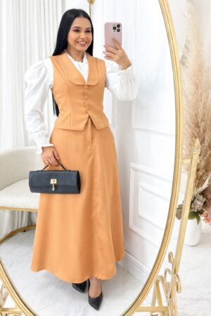 Conjunto Colete + Saia Midi godê em Alfaiataria conjunto completo