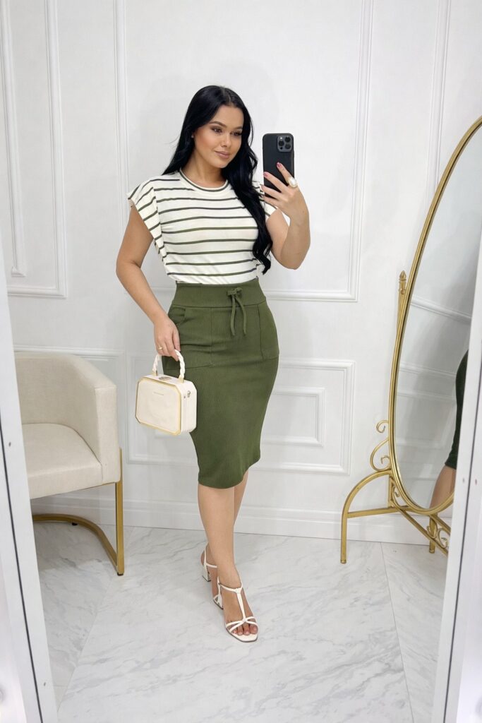 Conjunto Blusa+ Saia – verde militar