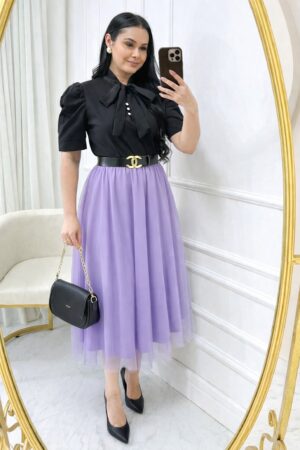 Saia Midi em Tule-lilas