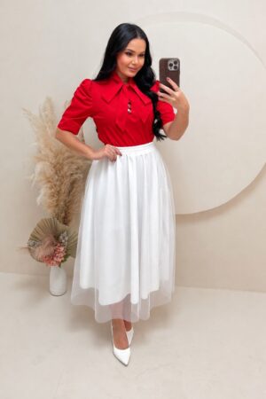 Conjunto Saia Midi em Tule + blusa Cor vermelho + saia branca