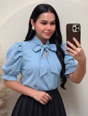 Blusa Tecido Crepe Seda azul bebe