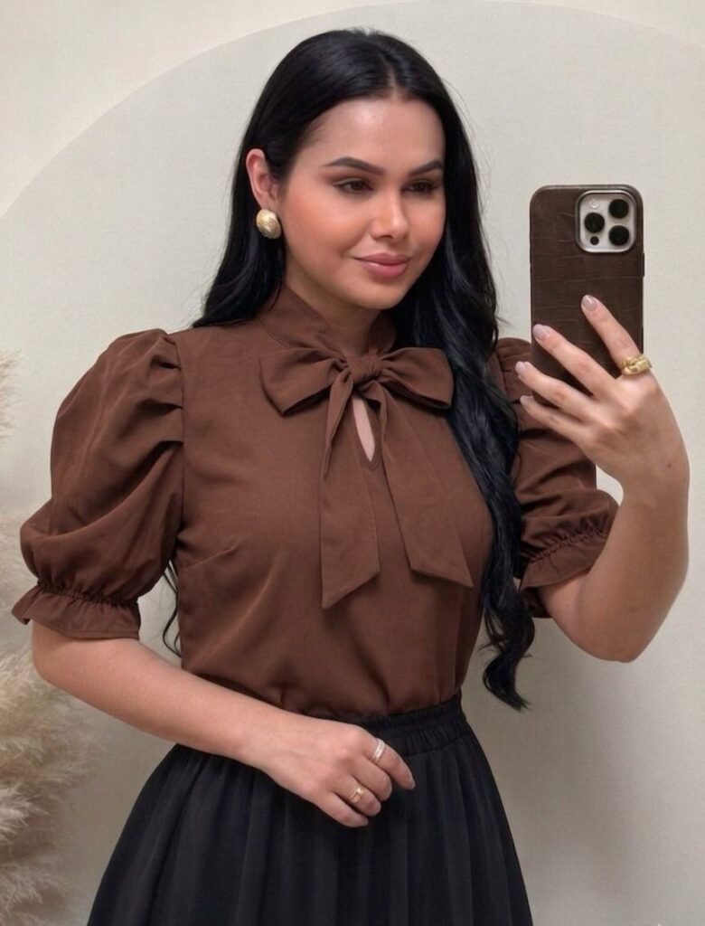 Blusa Tecido Crepe Seda marrom