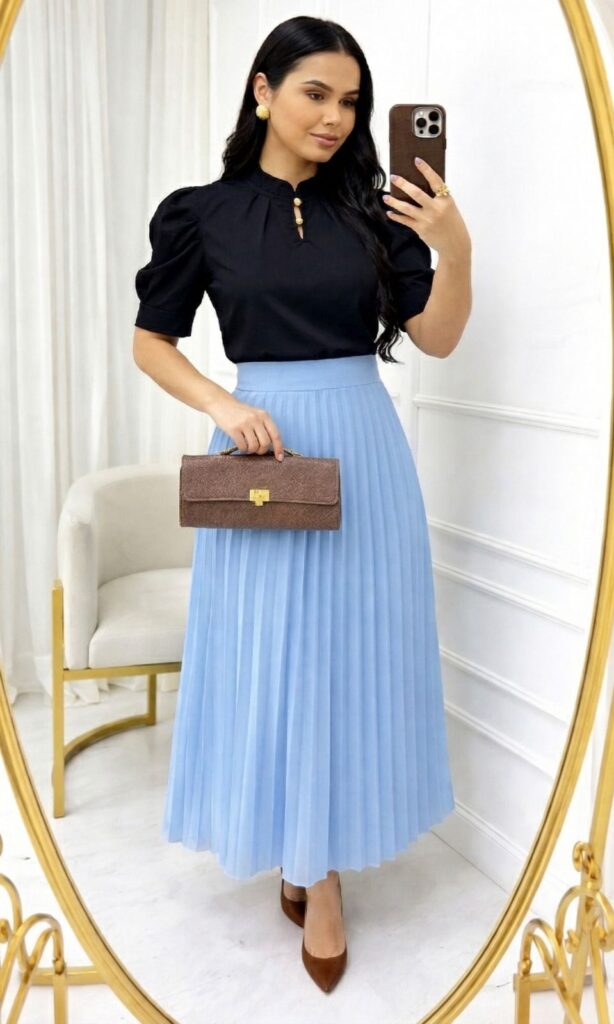 Saia Plissada em Alfaiataria Azul bebe