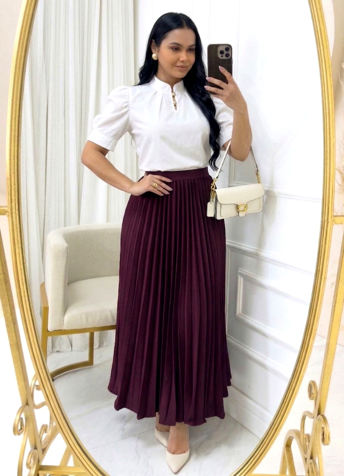 Saia Plissada em Alfaiataria marsala