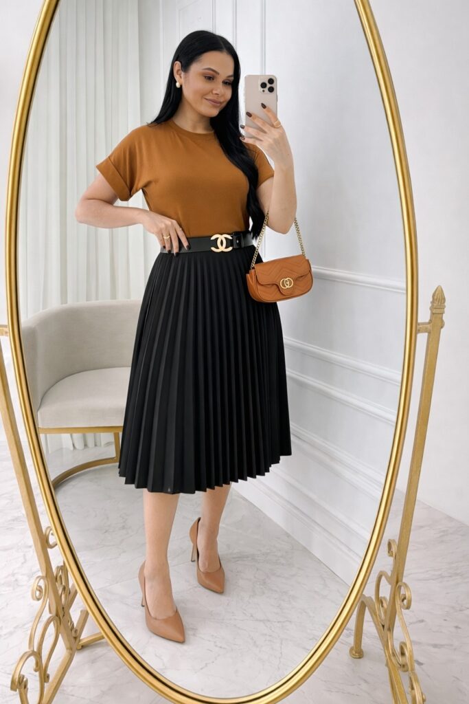 Conjunto Blusa+ Saia- Caramelo+ Preto