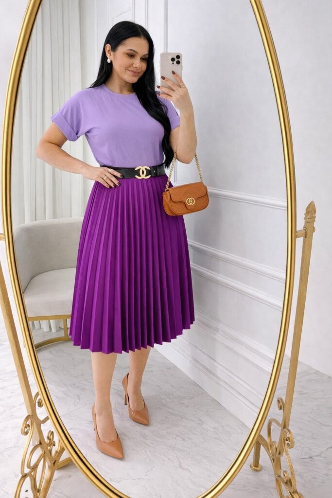 Conjunto Blusa+ Saia- lilas+ fuscia