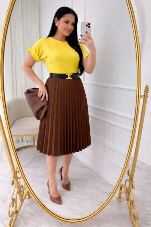 Conjunto Blusa+ Saia- amarelo+ marrom
