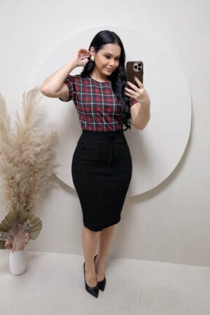 Conjunto Blusa+ Saia - xadrez- Preto