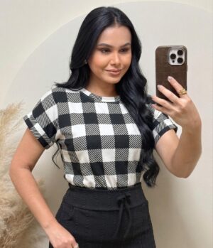 Blusa Tecido viscolaycra xadrez branco