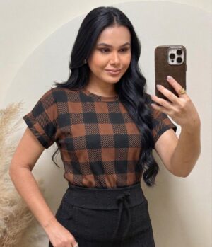 Blusa Tecido viscolaycra xadrez marrom