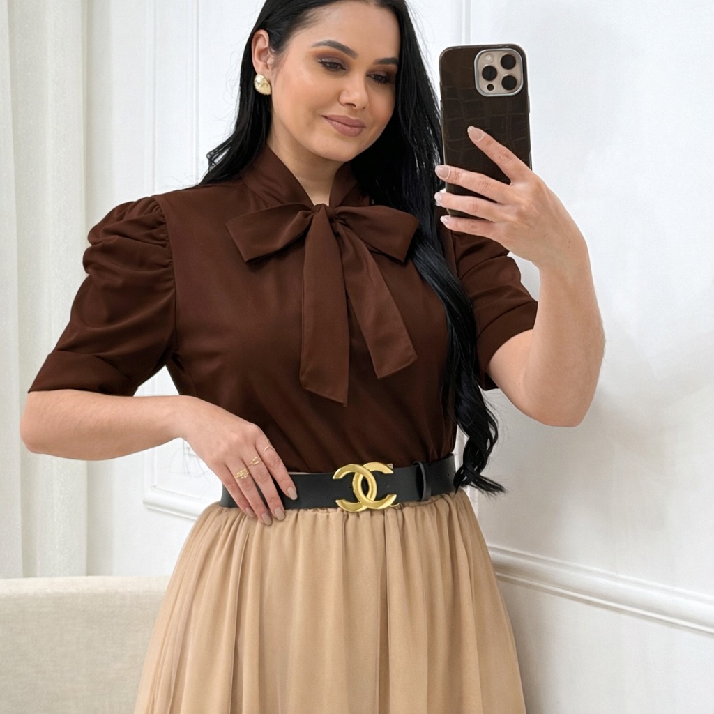 Blusa Tecido Crepe Seda marrom