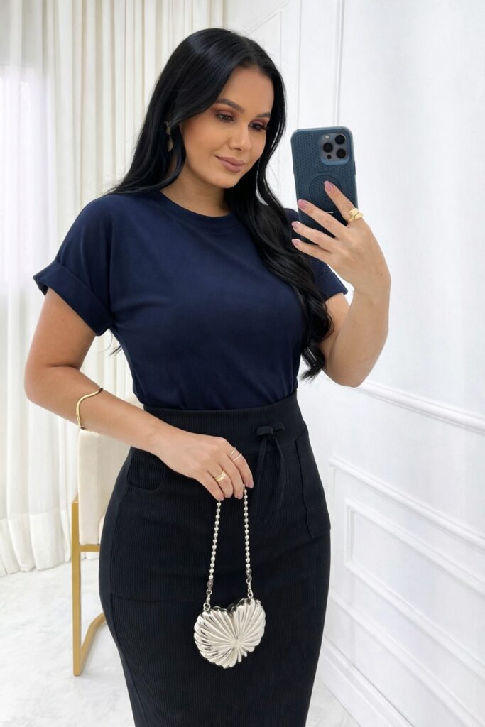 Blusa Tecido viscolaycra azul marinho