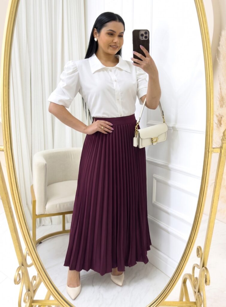 Saia Plissada em Alfaiataria marsala