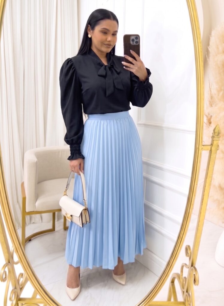 Saia Plissada em Alfaiataria Azul bebe