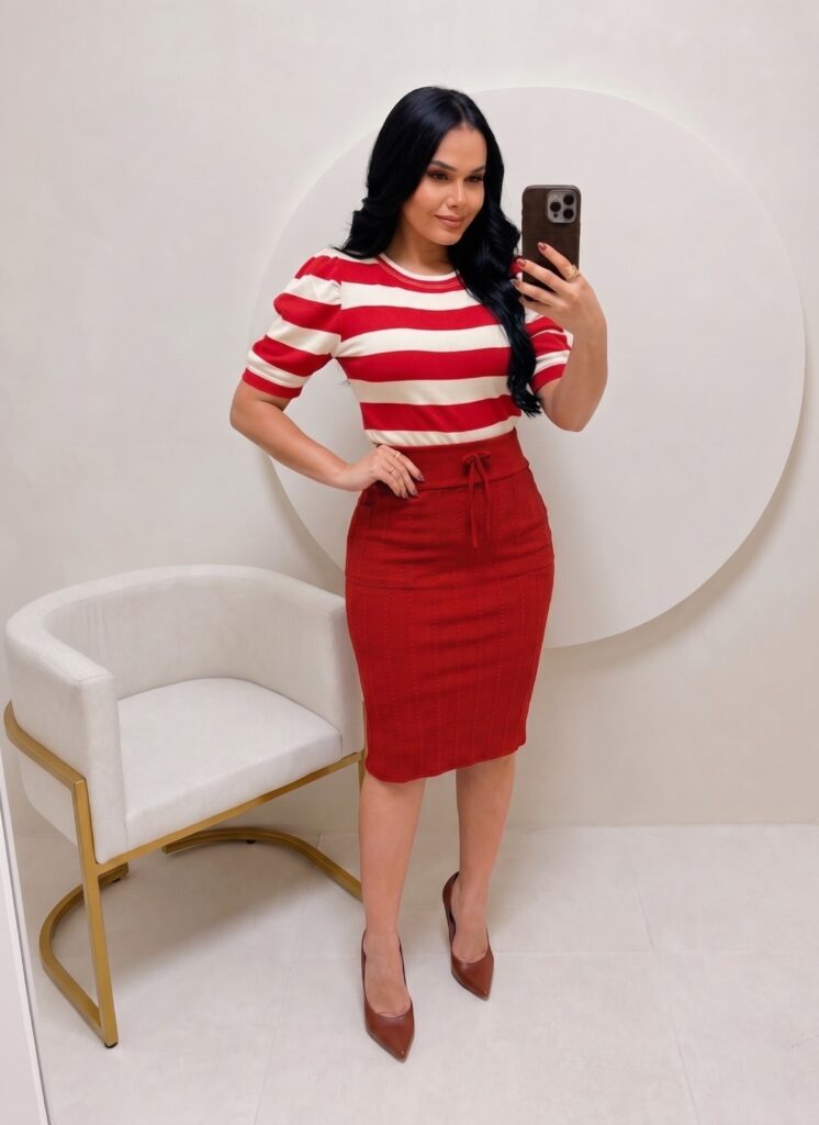 Conjunto Blusa+ Saia – vermelho