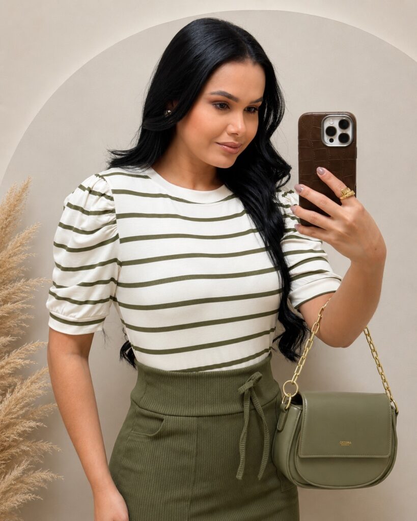 Blusa Tecido viscolaycra manga princesa Verde militar