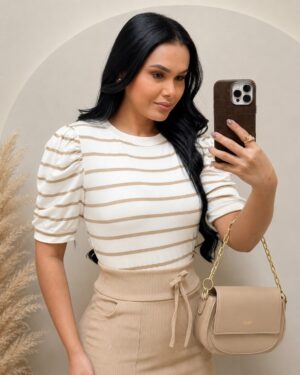 Blusa Tecido viscolaycra manga princesa Bege