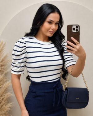 Blusa Tecido viscolaycra manga princesa Azul Marinho