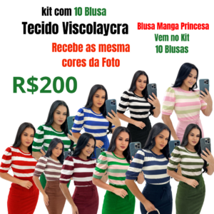 Kit com 10 blusa manga princesa