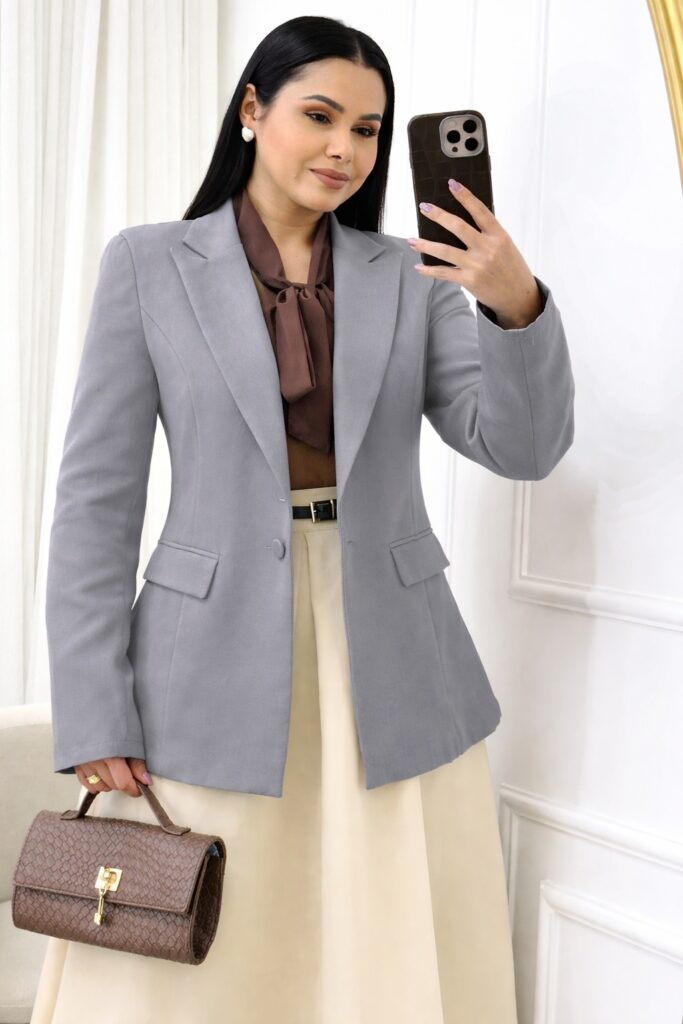 Blazer Feminino Tecido Alfaiataria cinza
