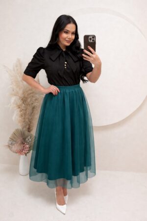 Saia Midi em Tule verde florest green