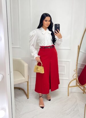 Saia Alfaiataria Midi-Vermelho