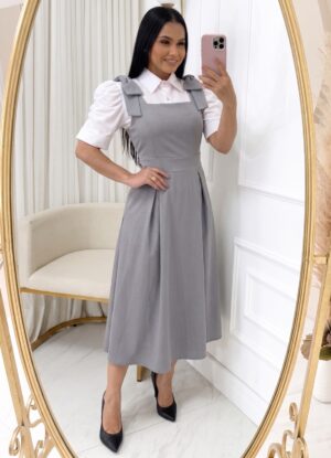 Vestido Alfaiataria com laço Max midi-Blusa Vendida Separadamente cinza