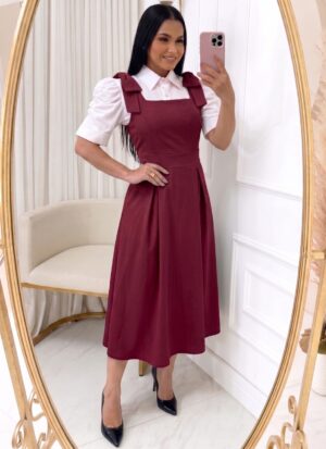 Vestido Alfaiataria com laço Max midi-Blusa Vendida Separadamente marsala