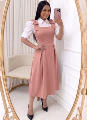 Vestido Alfaiataria com laço Max midi-Blusa Vendida Separadamente Rose