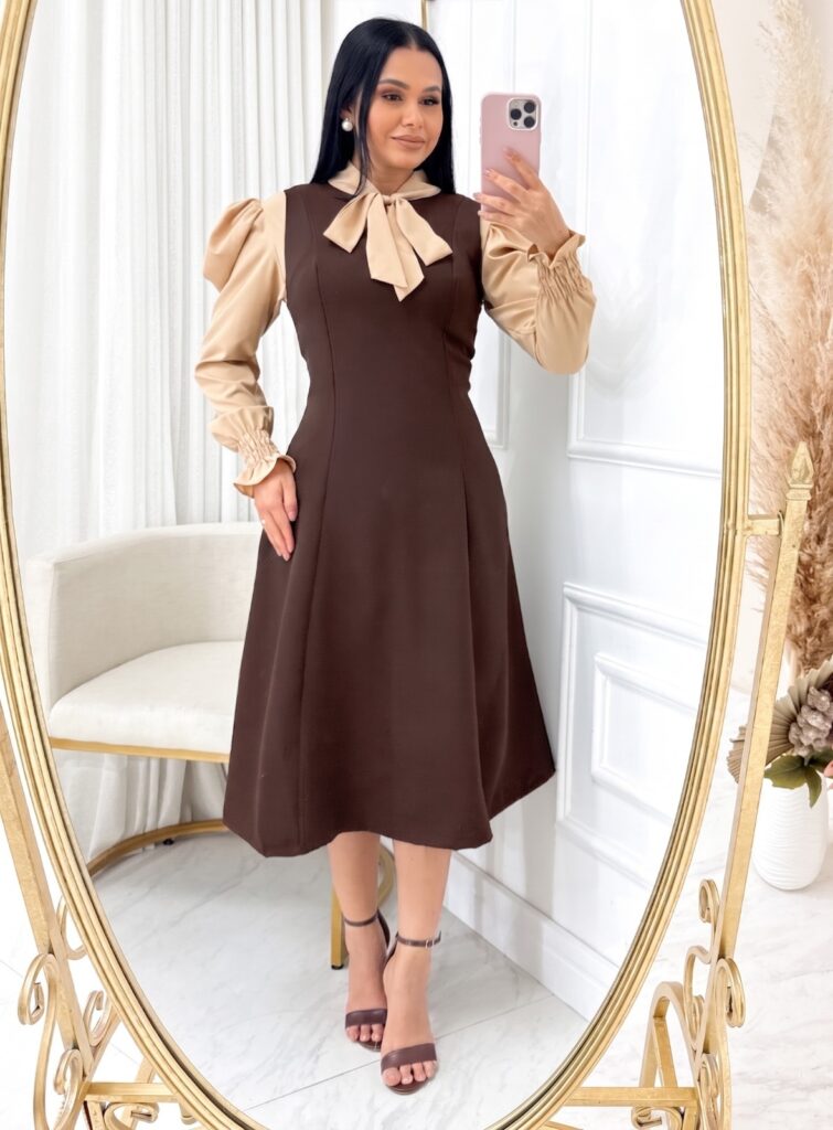 Vestido Midi em Alfaiataria regata Marrom