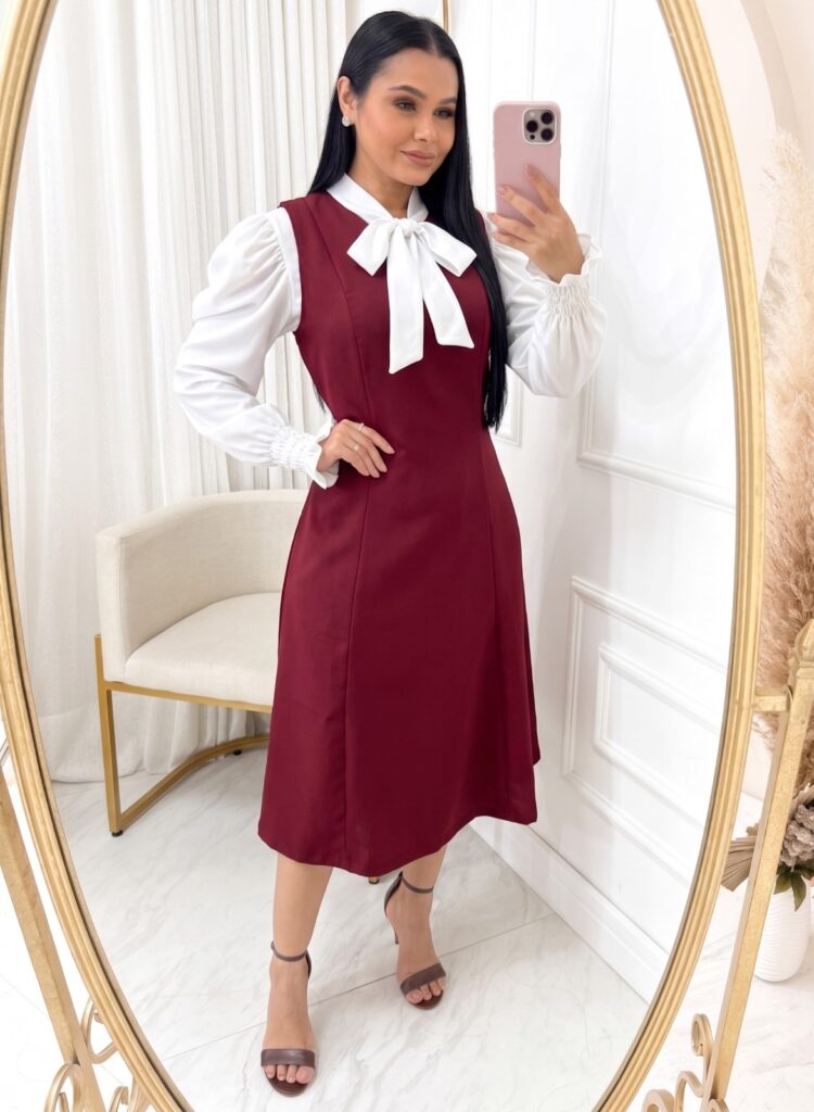 Vestido Midi em Alfaiataria regata Marsala