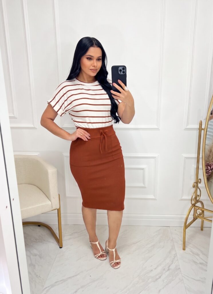 Conjunto Blusa+ Saia-terra cota